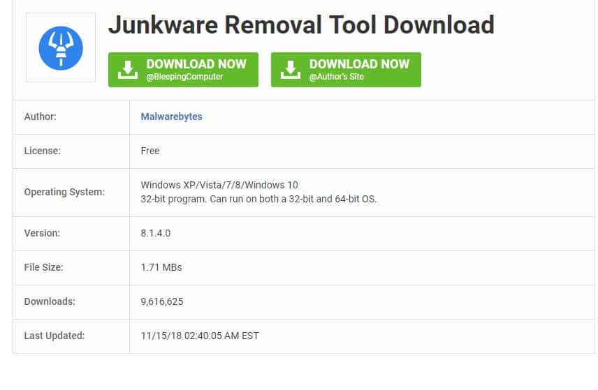 Удаление adware в junkware removal tool