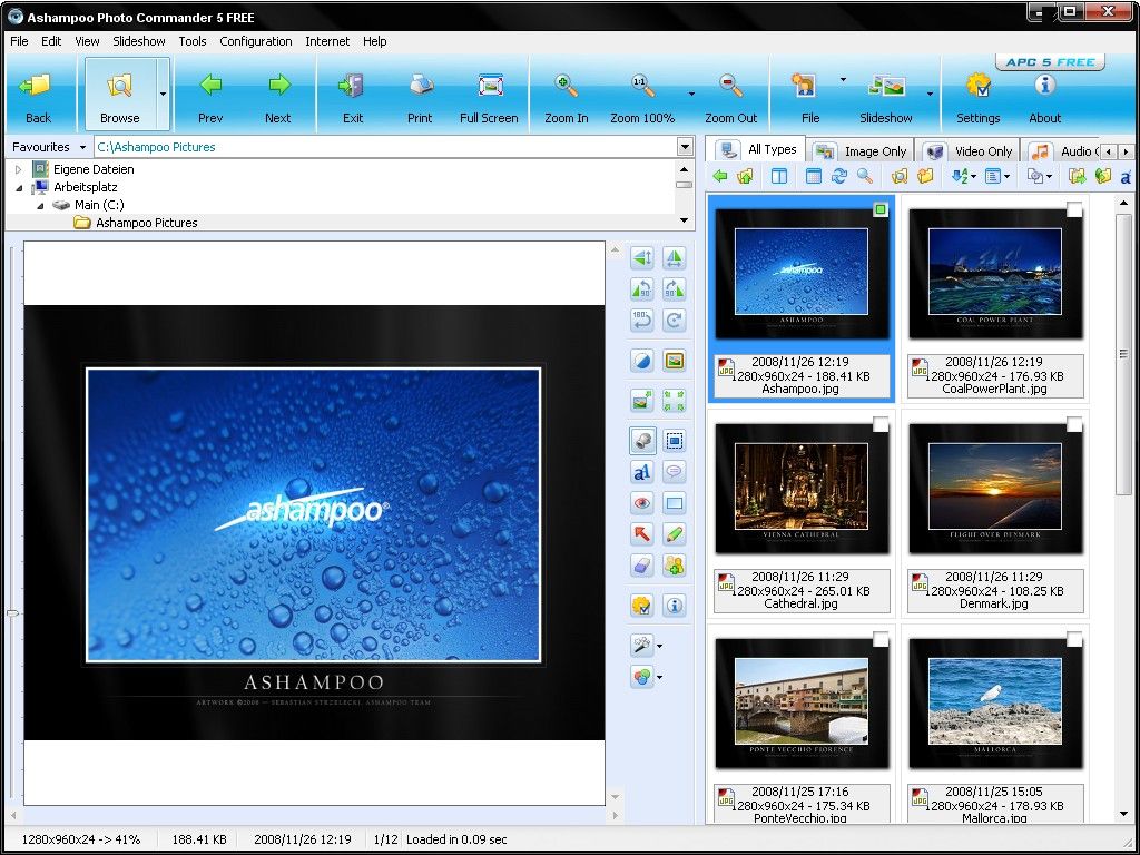 Ashampoo Photo Commander Free для организации и редактирования фотографий, из фото можно сделать слайд шоу, коллаж, панораму, записать CDDVD диск