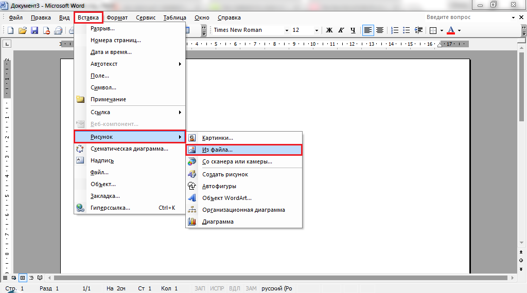 Как вставить картинки из компьютера в документ