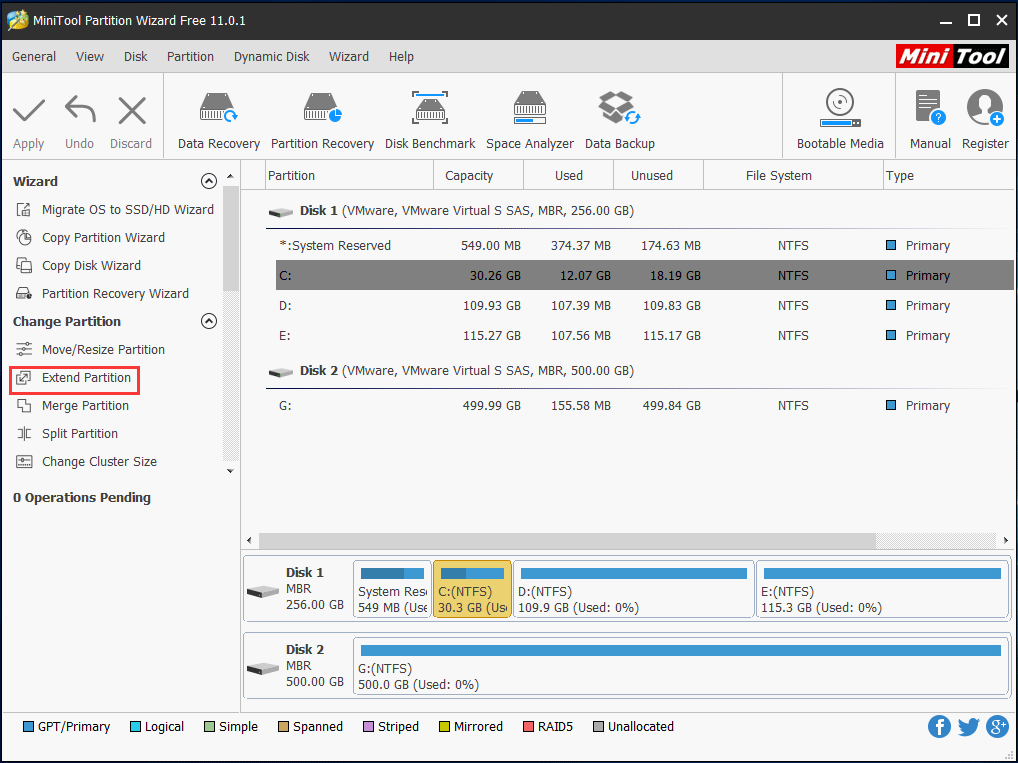 Extend disk. Windows update MINITOOL.